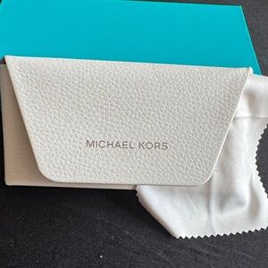 Michael Kors White Pebbled Leather Eyewear Case with Silver Logo